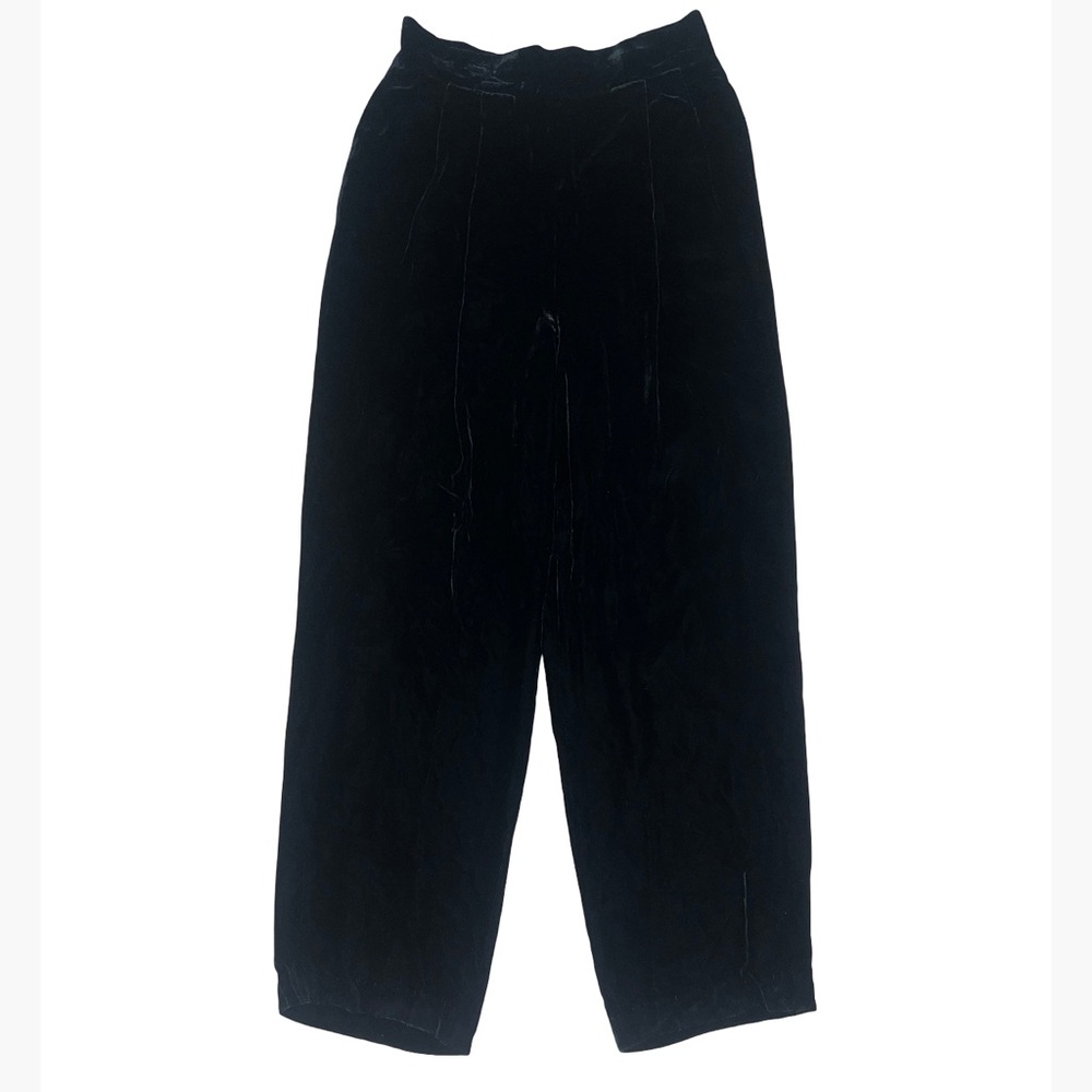 Vintage Black Velvet High-Waist Wide-Leg Pants